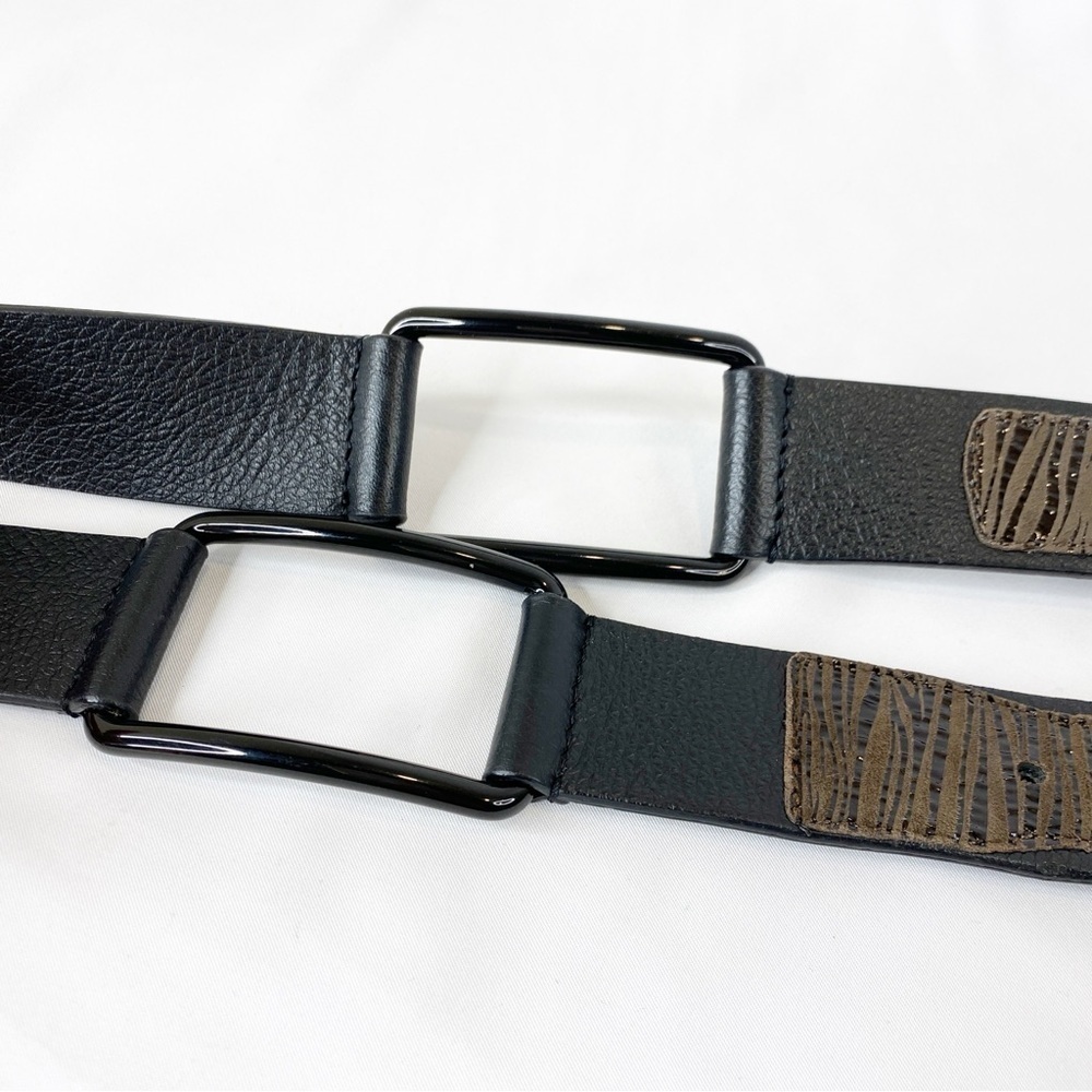 Chico's Women's Belt Medium Black Brown Leather Leopard Print Metal Accents - Picture 5 of 13